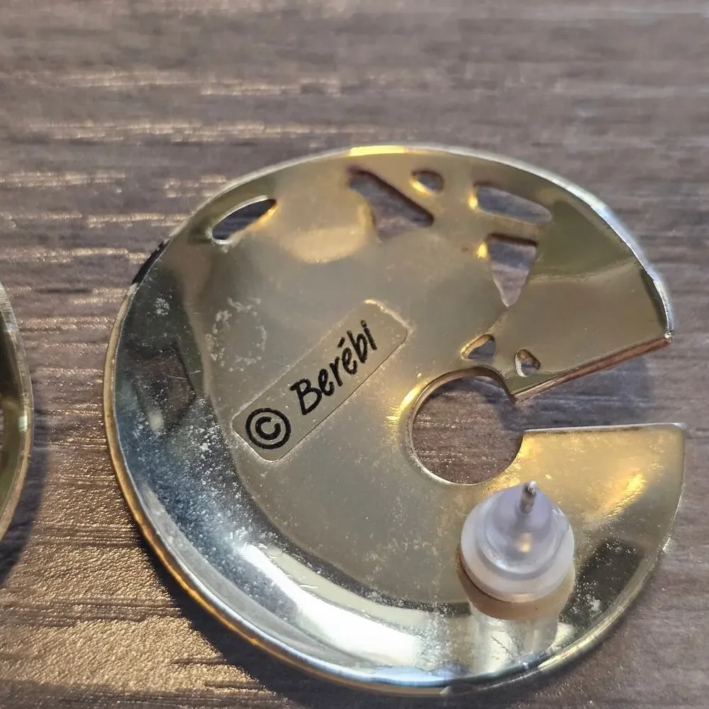 Vintage Edgar Berebi Purple Round Stud Earrings with Gold Leaf Design 1980s